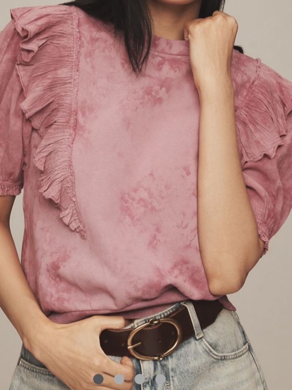 Anthropologie Short-Sleeve Ruffle Tie-Dye Sweatshirt Top size L